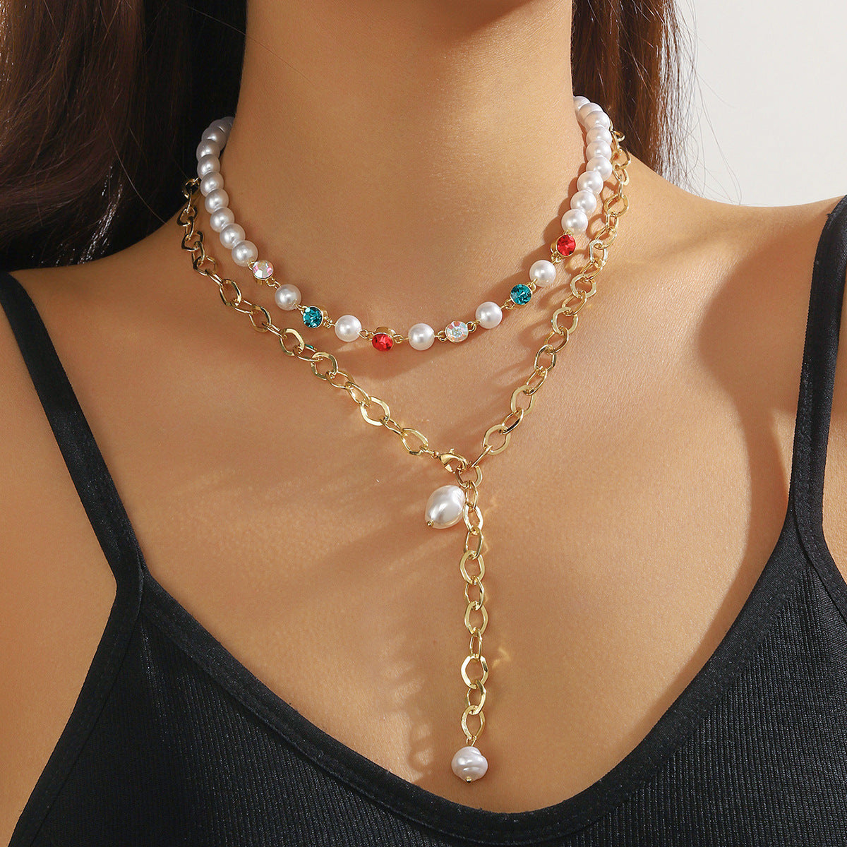 Wholesale Colorful rhinestone pendant multi-pendant necklace