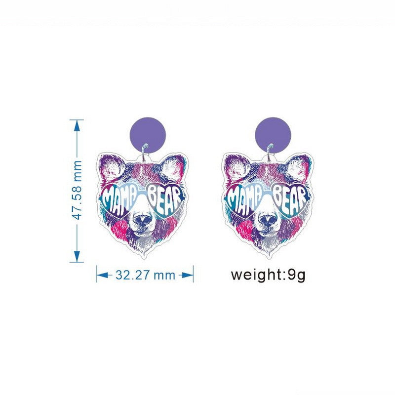 Wholesale Acrylic Mother' s Day Mama Rainbow Pendant Bear Earrings