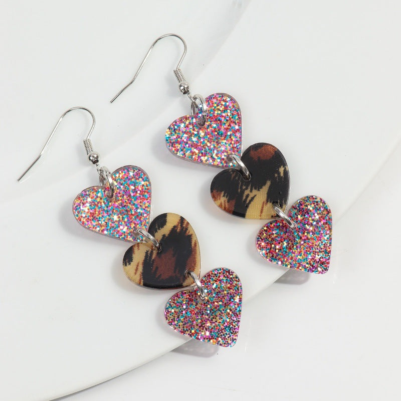 Wholesale  Valentine's Day Love Stitching Multi-layer Peach Acrylic  Earrings