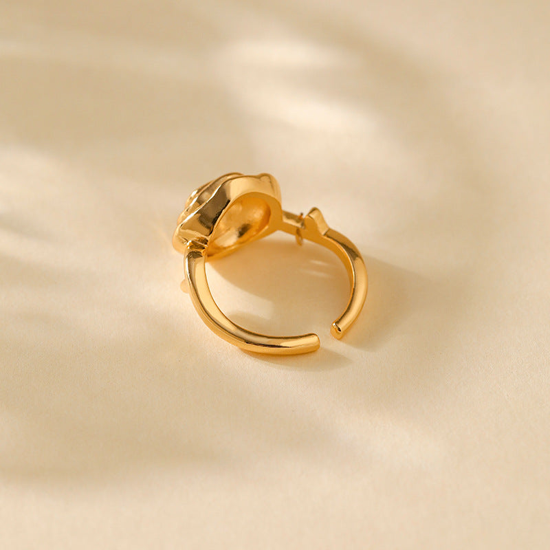 Wholesale  Rose Ring Adjustable Copper Plated 18K True Gold Color Retro Elegant Ring