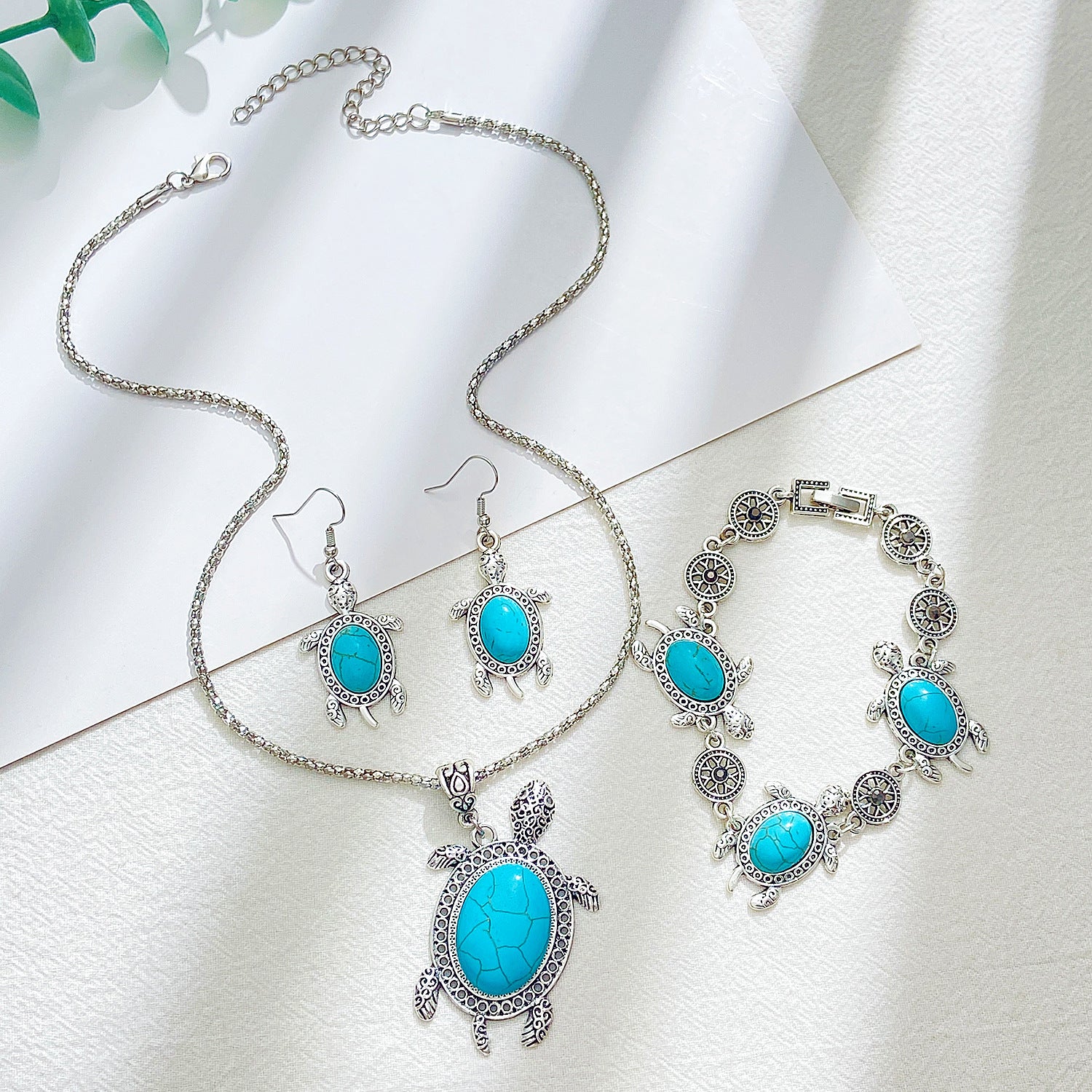 Wholesale Antique Silver Turtle Animal Jewelry Set - Fashion Boutique Resale Gift for Women