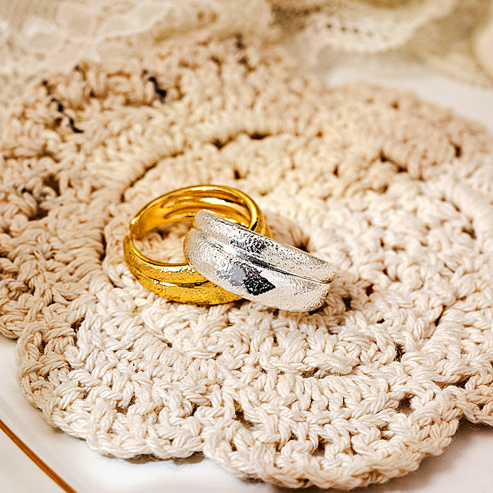 Wholesale geometric curved brushed double layer open ring