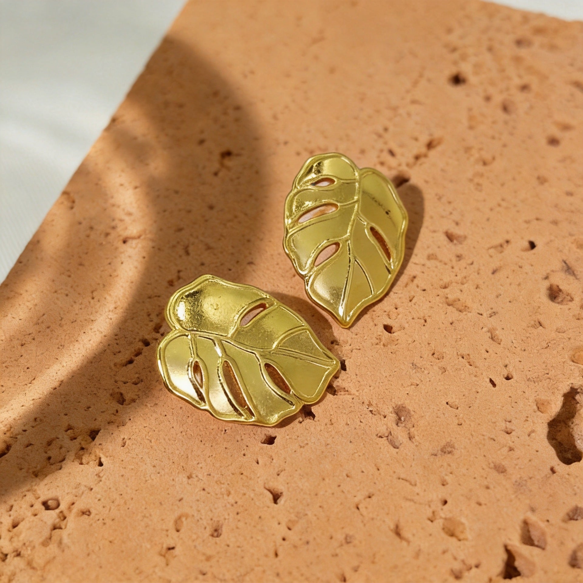 Wholesale Stainless Steel Gold Leaf Hollow Earrings for Women,  Stylish Party and Everyday Jewelry Accessory