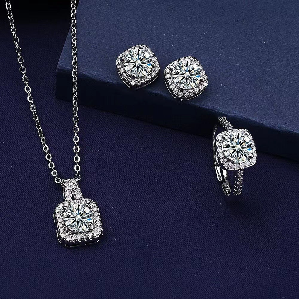 Wholesale Square Simple Necklace Ring Earring Three-piece Set ACC-NE-ErJJ001