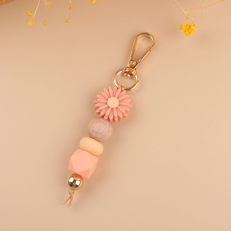 Wholesale Silicone Cartoon Daisy Handmade Beaded Keychain ACC-KC-GuangTian002