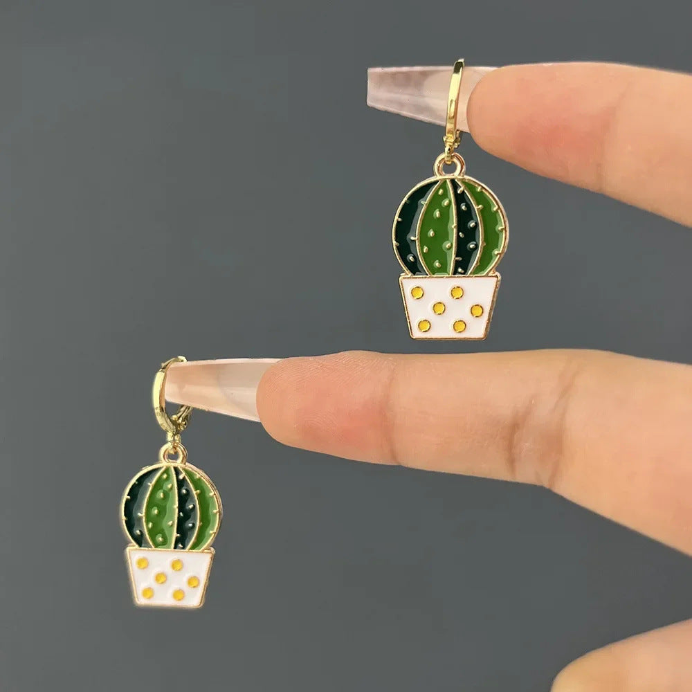 Wholesale Zinc Alloy Drop Oil Leaf Cactus Earrings Trendy Jewelry Accessory for Everyday Wear