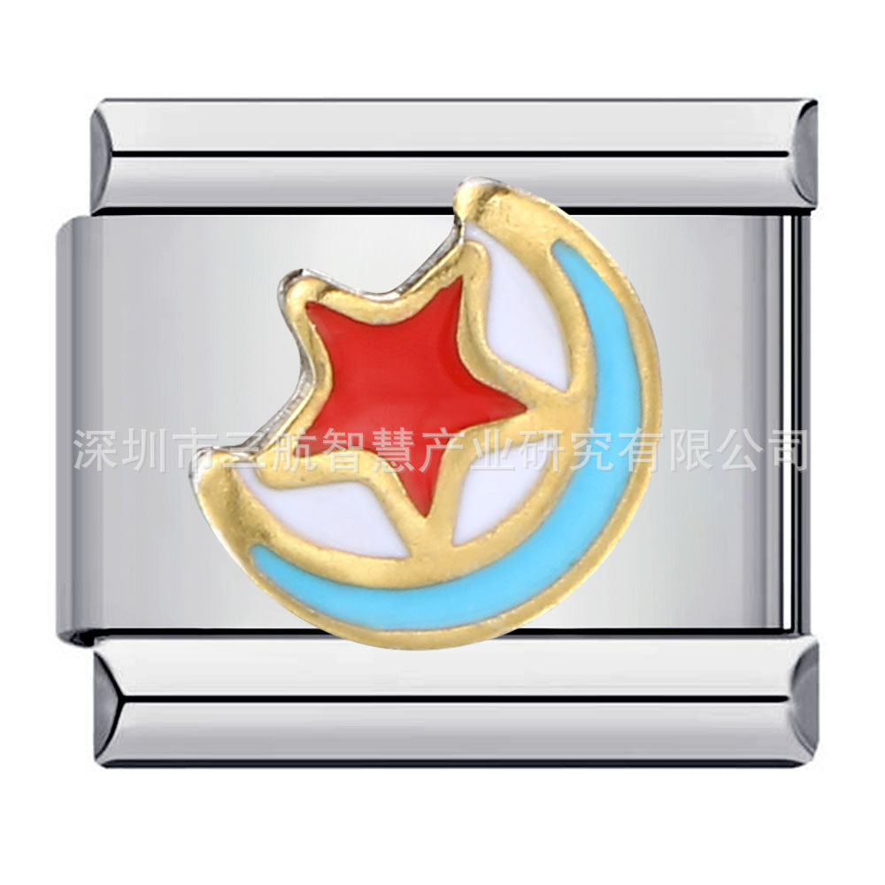 Wholesale 5pcs Italian Charm Bracelet 9mm DIY Splicing Star Smiley Face Stainless Steel Composable Bracelet