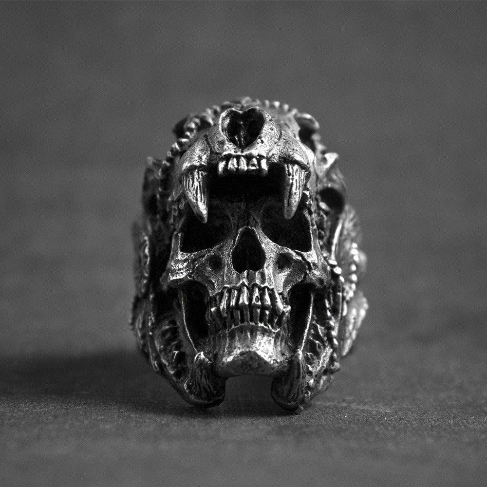 Wholesale Retro Fire Skull Punk Men' s Ring