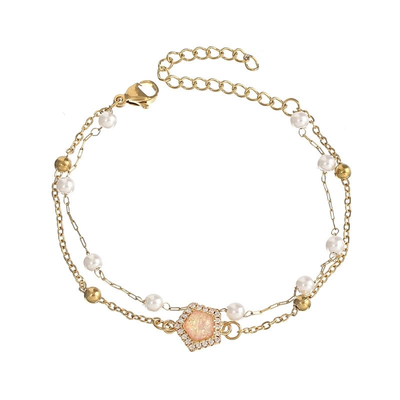 Wholesale heart-shaped stainless steel simple double chain adjustable ladies bracelet