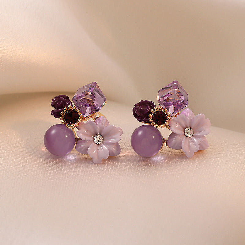 Wholesale Purple Crystal Flower Earrings ACC-ES-LanXiu001