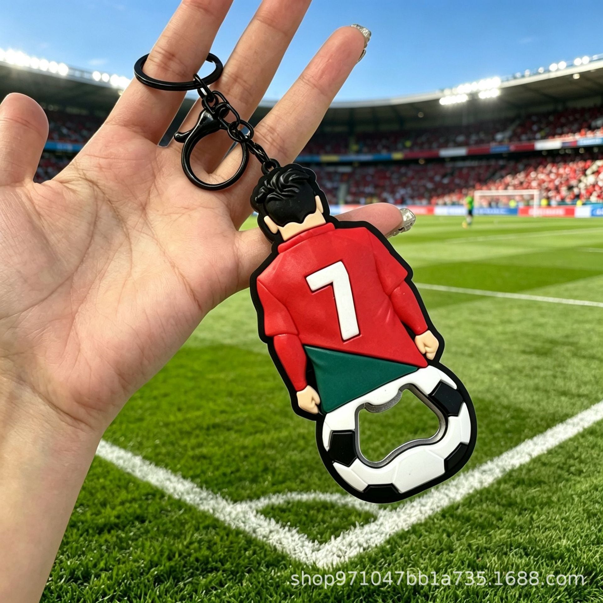 Wholesale PVC Soccer Bottle Opener Keychain Red Gift Key Ring