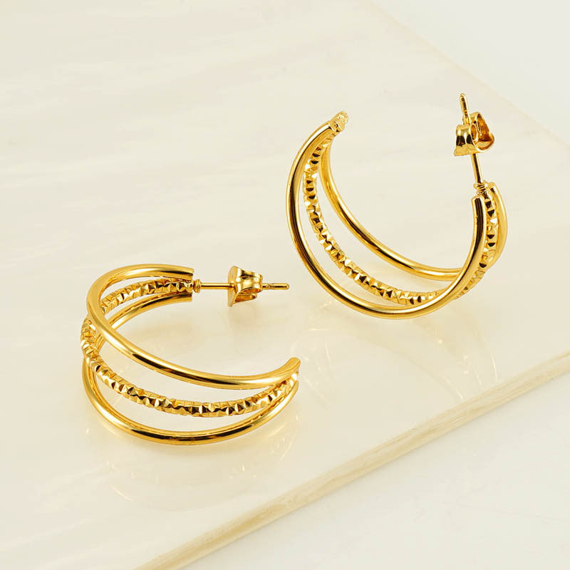 Wholesale Double Layer Stainless Steel Earrings Gold Round Wrap Earrings ACC-ES-ZhongXin003