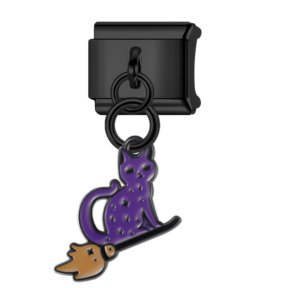 Wholesale Italian Charm Bracelet 9mm DIY Splicing Black Cartoon Pattern Pendant Stainless Steel Composable Bracelet