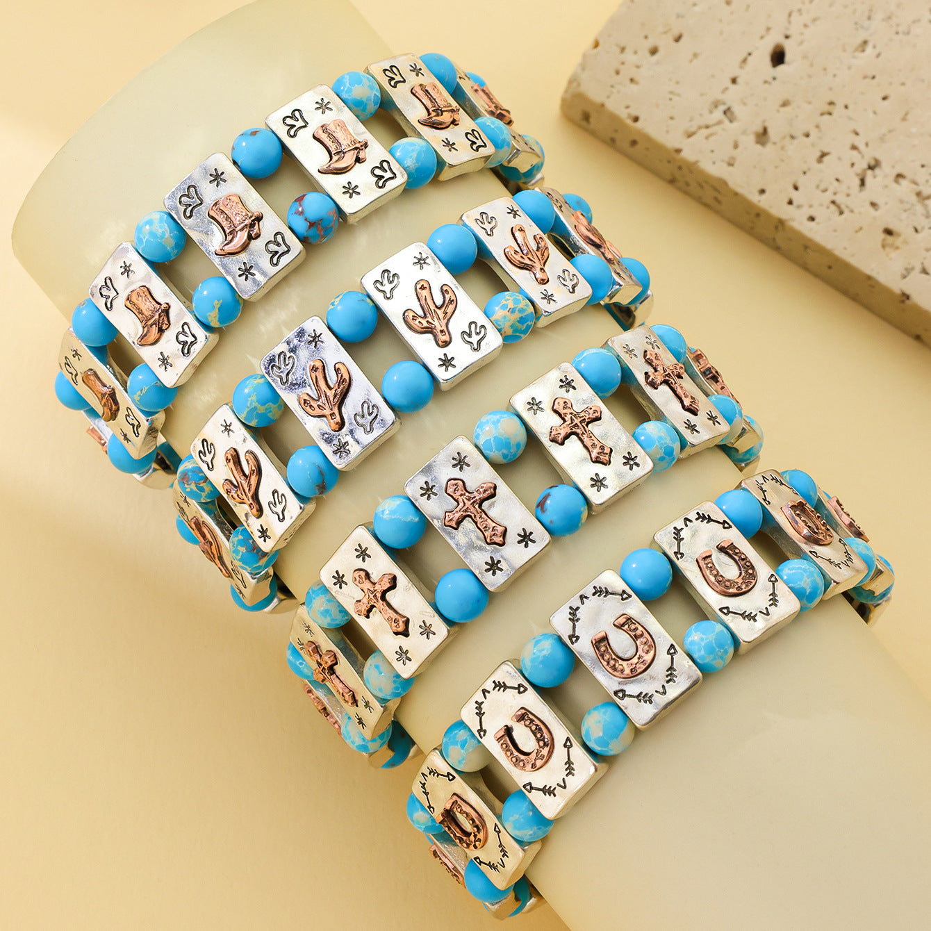 Wholesale Vintage Geometric Elastic Bead Bracelet,  Zinc Alloy,  Everyday Jewelry Accessory