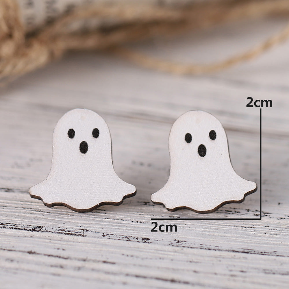 Wholesale Halloween Ghost Pumpkin Bat Wood Earrings