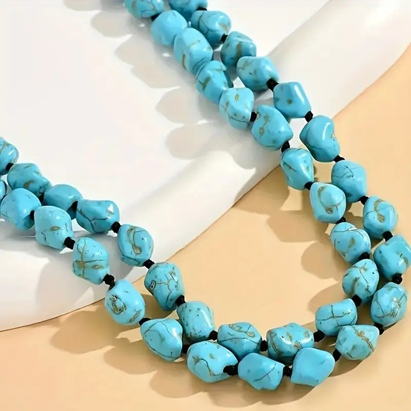 Wholesale 1. 2 meter Hand-knotted Ethnic Style Turquoise Long Necklace