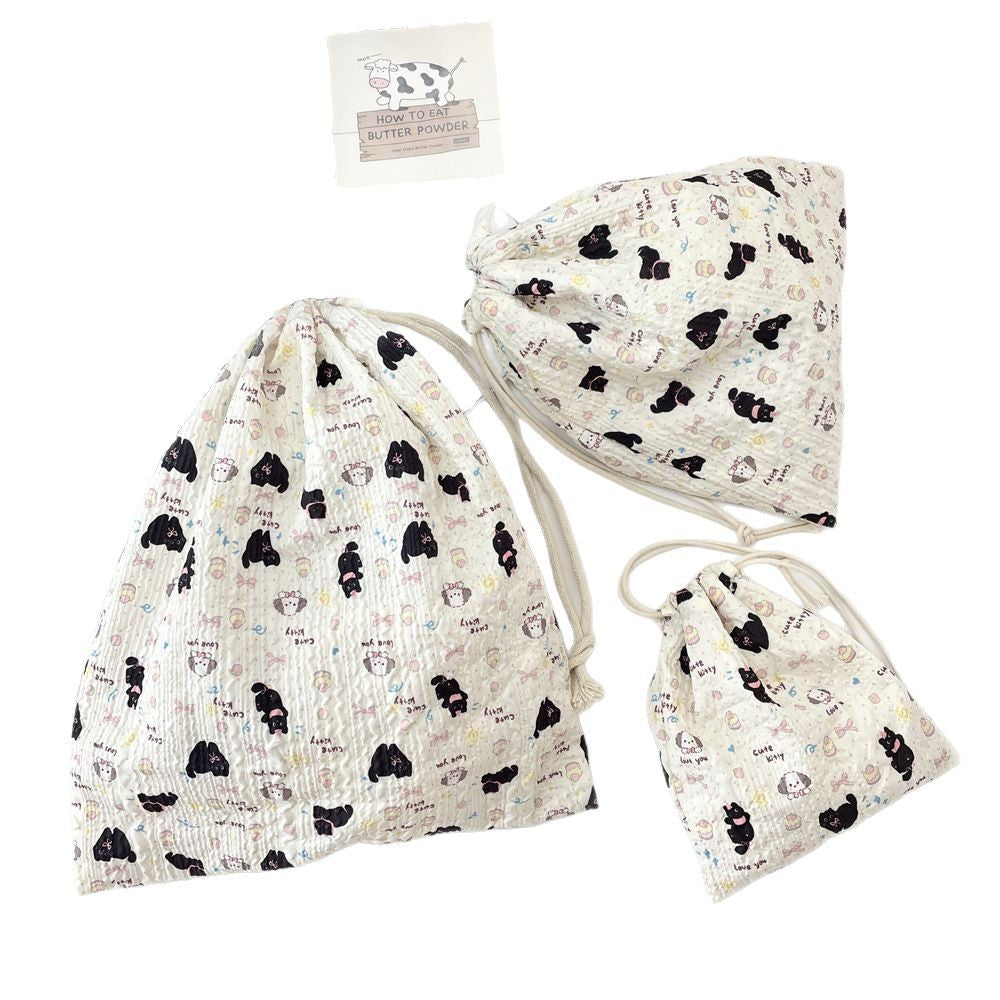 Wholesale Trendy Cartoon Embossed Drawstring Makeup Pouch Small Polyester Cosmetic Storage Bag Dustproof Portable Organizer Fashion Accessory
