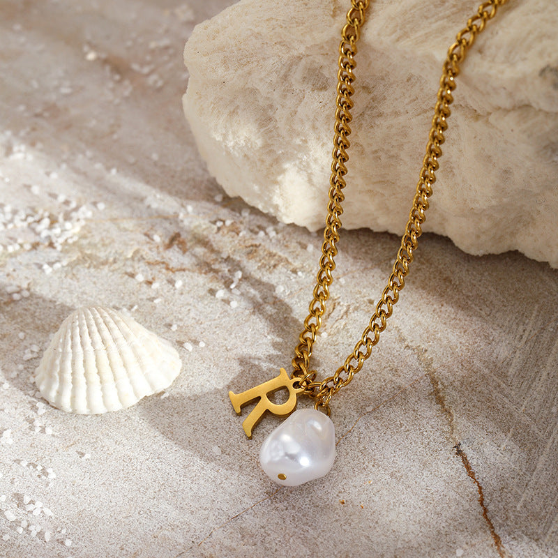 Wholesale Pearl 26 Letters Stainless Steel Necklaces ACC-NE-YunHe003