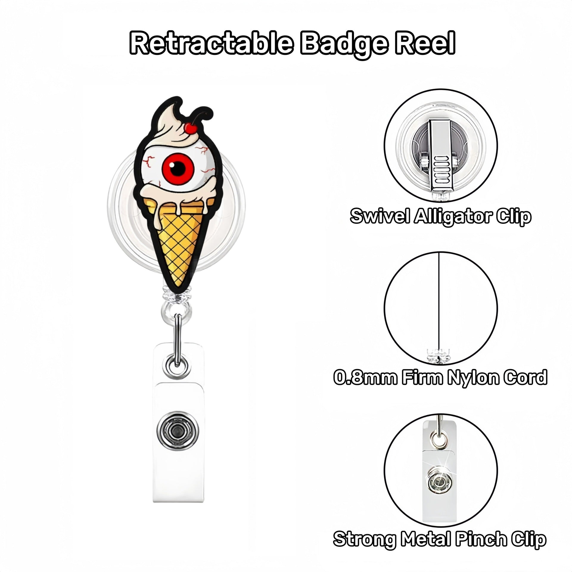 Wholesale Halloween Eyeball Acrylic Retractable Clip Badge Keychain