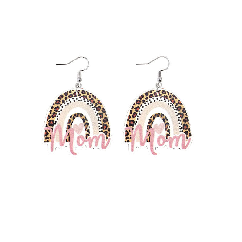 Wholesale Mother's Day MOM Rainbow Sunflower Wooden Earrings ACC-ES-YiYuan007