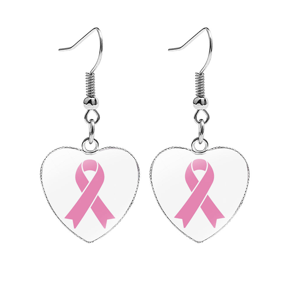 Wholesale Breast Care Ear Hook Heart-Shaped Earrings