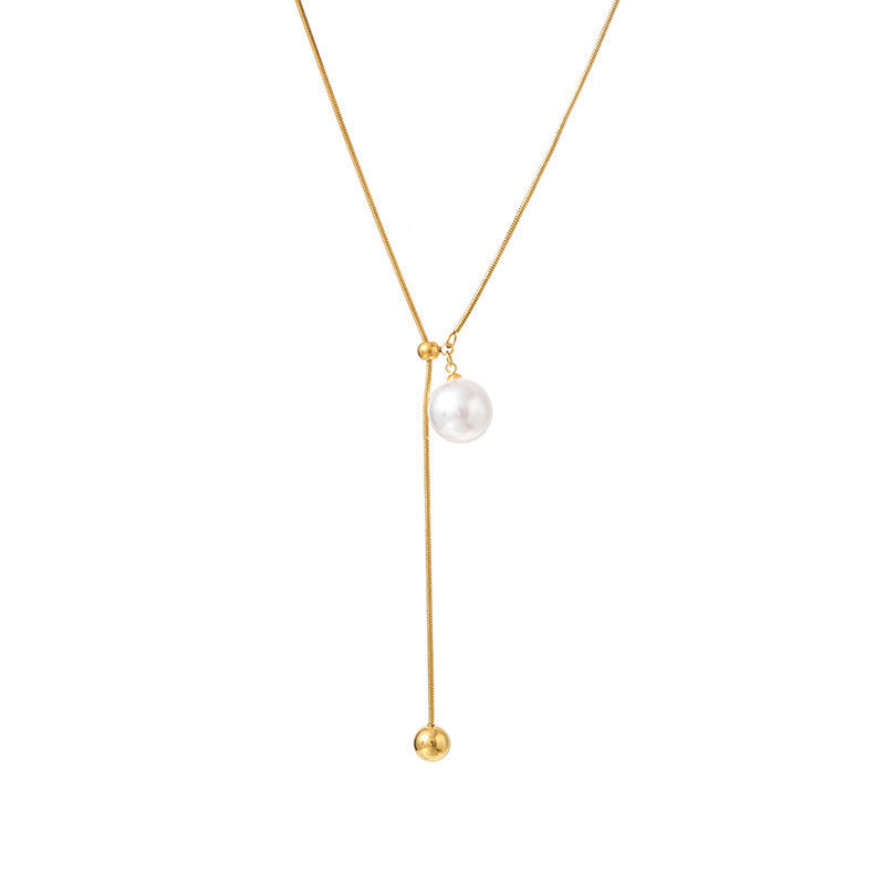 Wholesale Pearl Snake Chain Round Bead Adjustable Necklaces