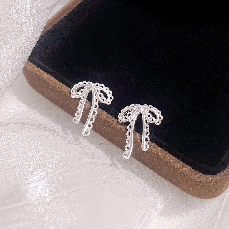Wholesale S925 Silver Lace Edge Bow Earrings