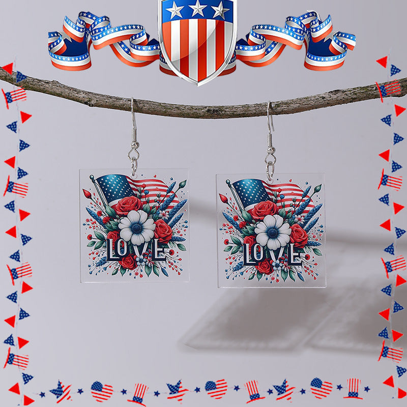 Wholesale  American Flag Independence Day Red and White Animal Earrings