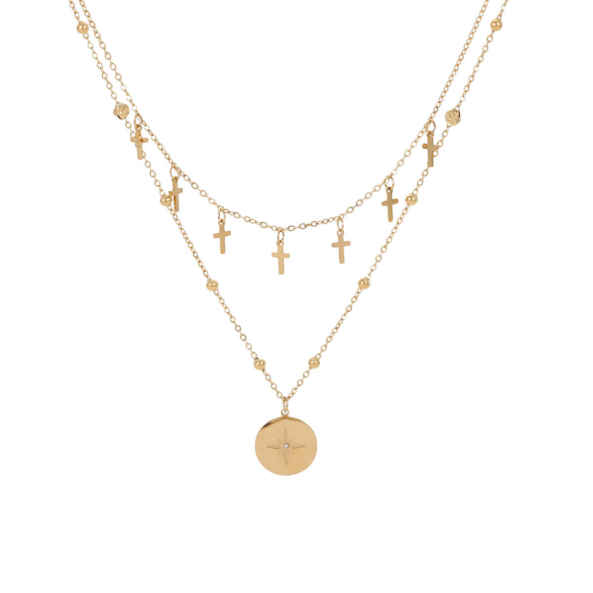 Wholesale Stainless steel cross double-layer necklace