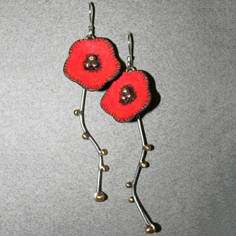 Wholesale  Asymmetrical Painted Antique Red Copper Earrings