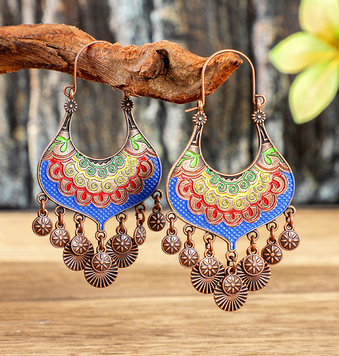 Wholesale Alloy Bohemian Tassel Earrings Ethnic Geometric Design for Women Boutique Resale