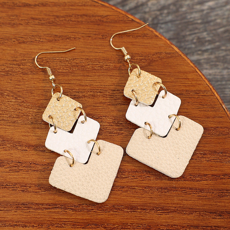 Wholesale Fairy Style Geometric Tassel Leather Printed Earrings Fashion Accessory