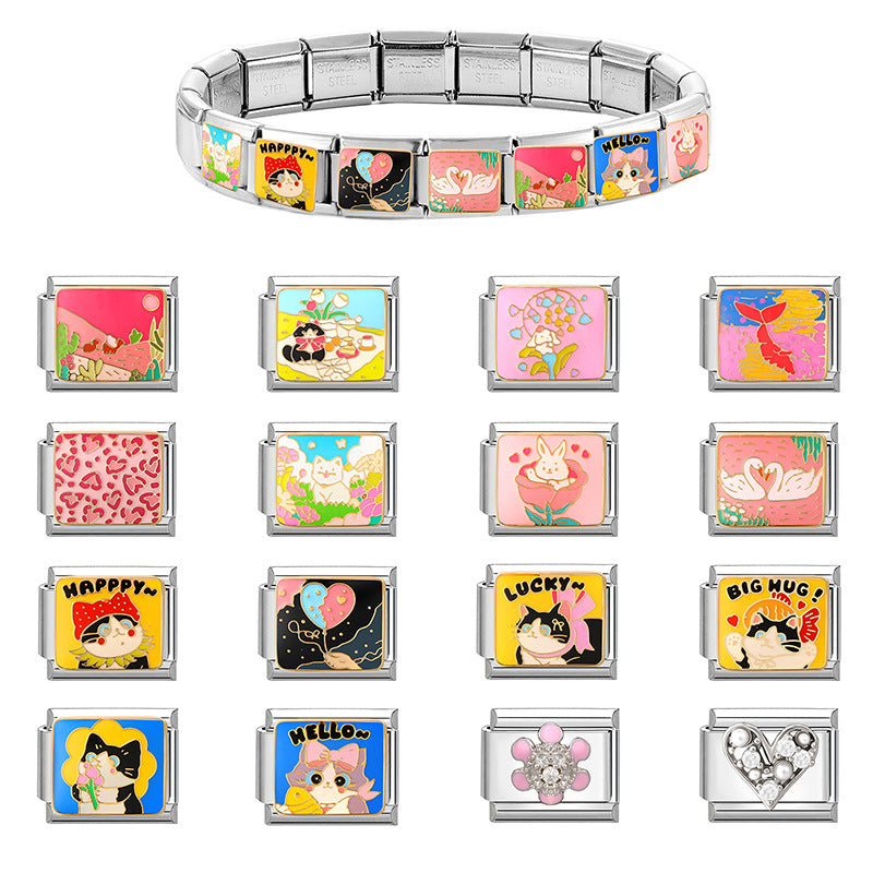 Wholesale 9mm Italian Charm Starter Bracelets DIY square Single Section Creative Stainless Steel Composable Bracelet