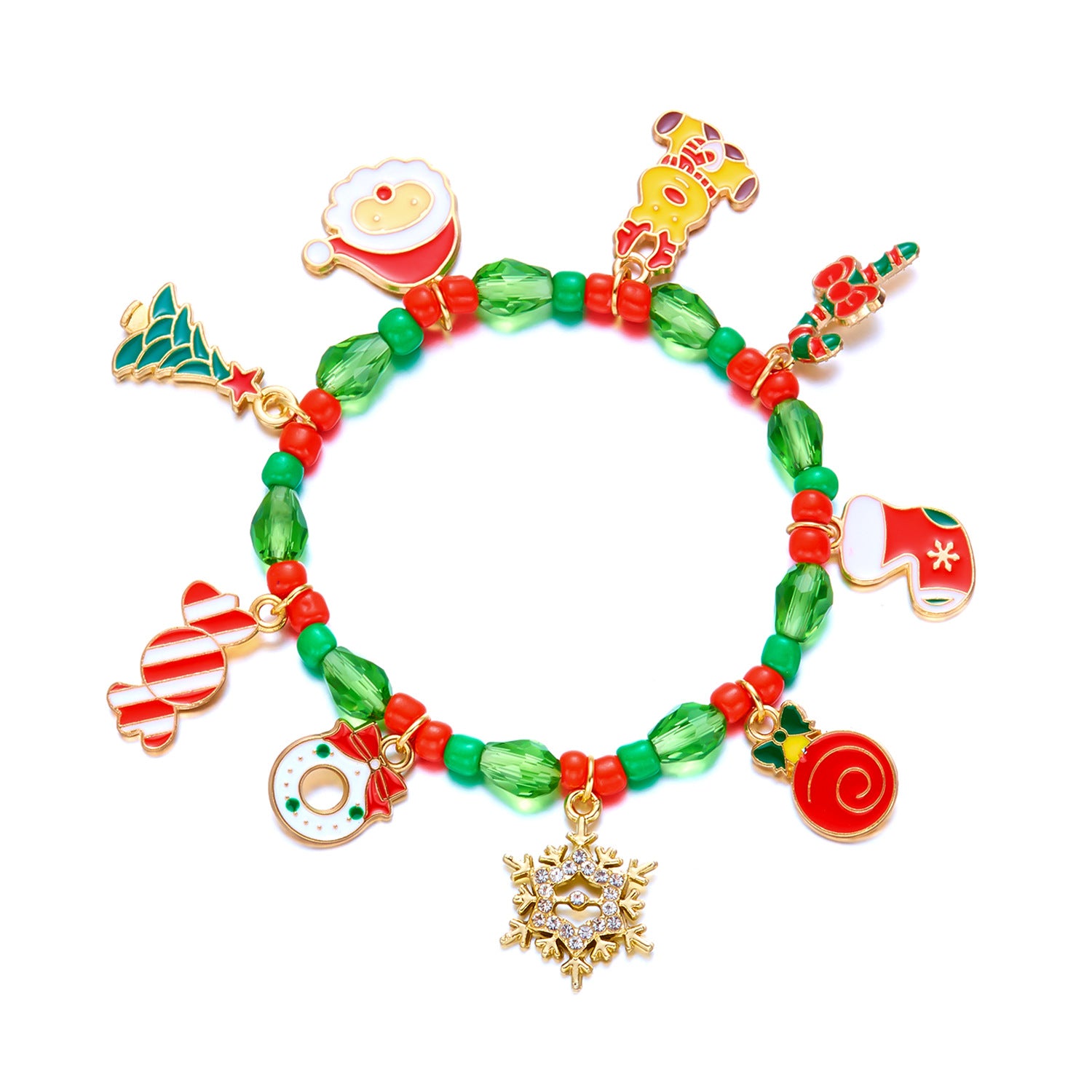 Wholesale Christmas Beaded Snowflake Elk  Cane Bracelet