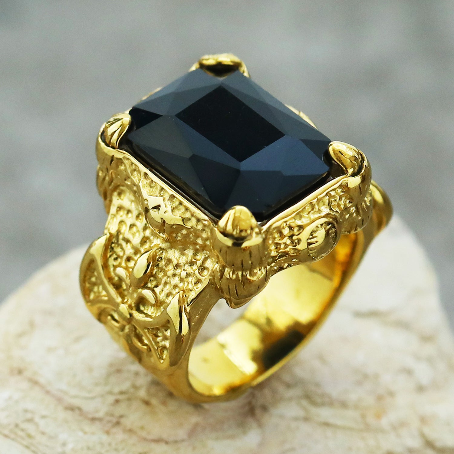 Wholesale Vintage Titanium Steel Ring with Zircon Men’s Rings ACC-RS-Hait006