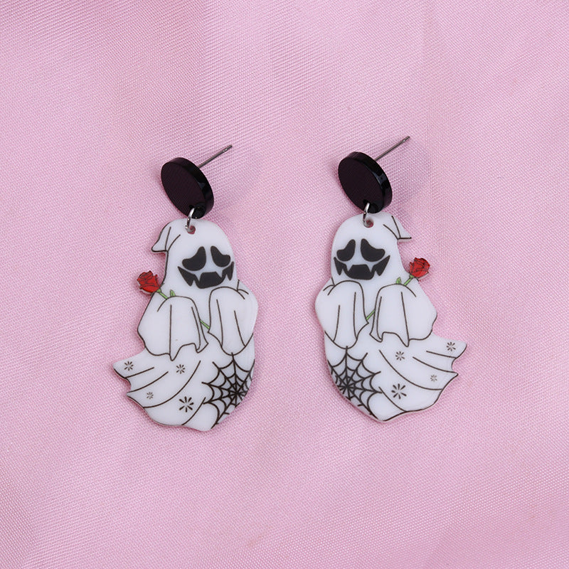 Wholesale Halloween Rainbow Ghost printed acrylic earrings