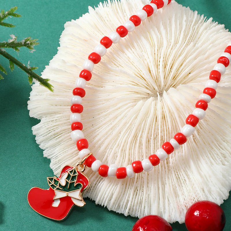 Wholesale Santa Claus Snowman Pendant Soft Ceramic Rice Bead Necklace ACC-NE-KaiQing003