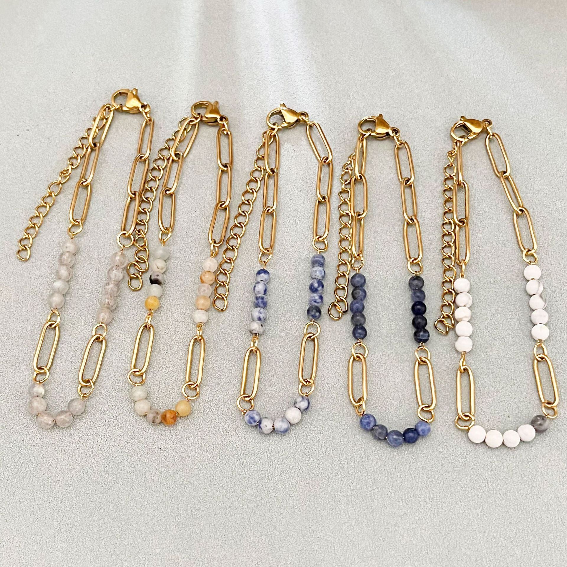 Wholesale Stainless Steel Natural Stone Beaded Bracelet