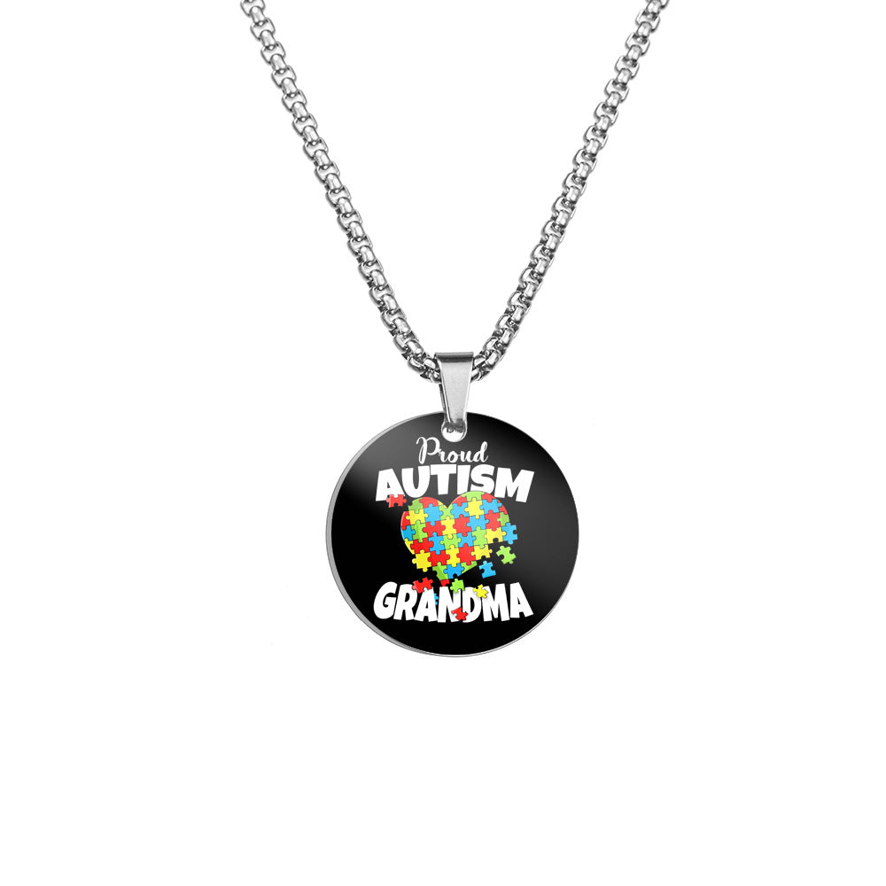 Wholesale Autism Color Printed Pendant Stainless Steel Necklace ACC-NE-HuanYu005