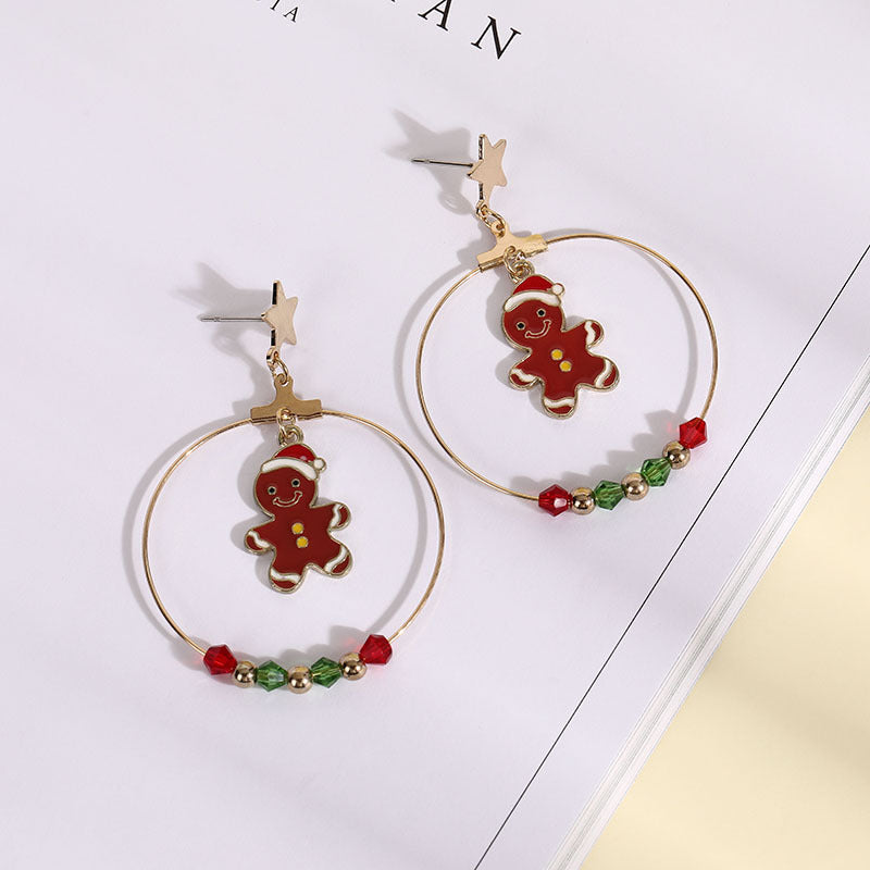 Wholesale Christmas Big Gold Hoop Red and Green Small Beads Star Earrings ACC-ES-Boman002