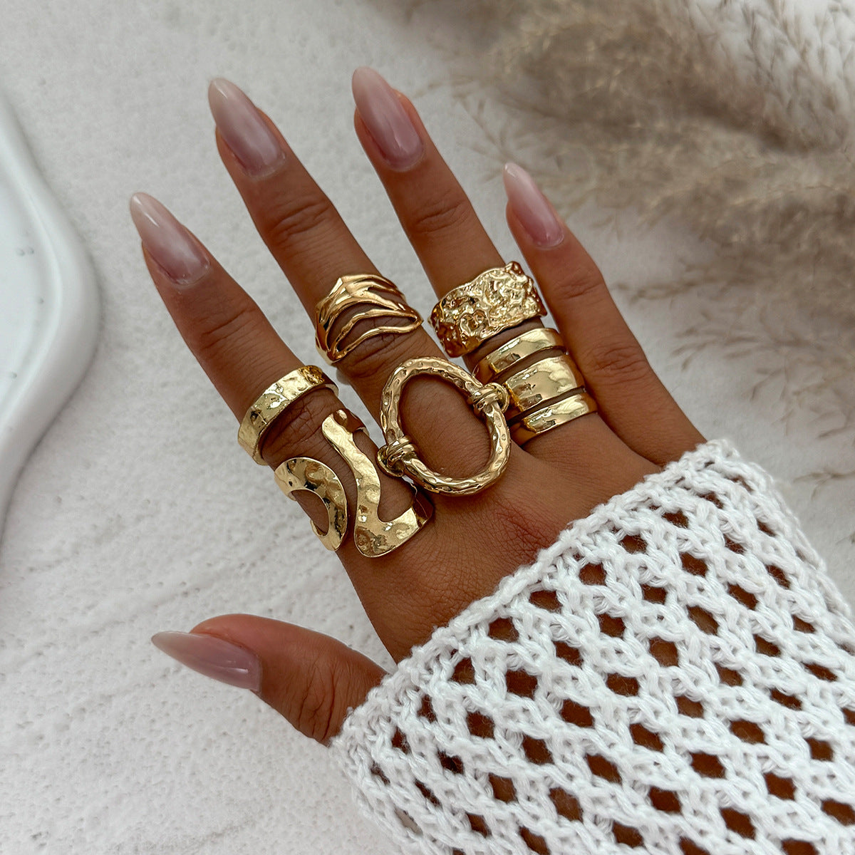 Wholesale Pleated opening irregular hollow ring set