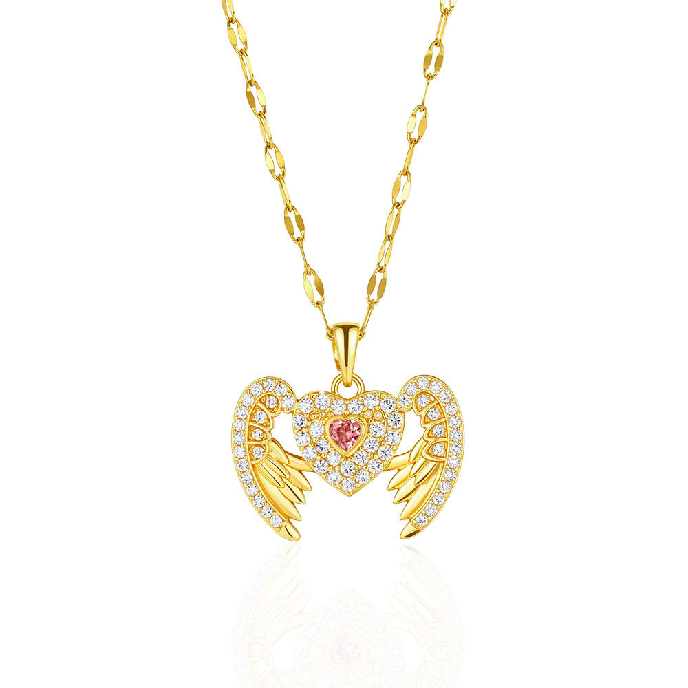 Wholesale Gold Electroplated Moissanite Angel Wing Heart Pendant Necklace For Women Everyday Fashion Jewelry