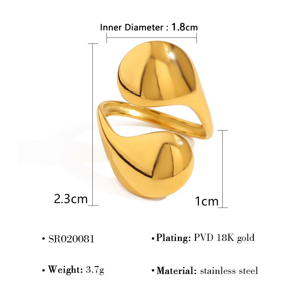 Wholesale 18K gold  mirror titanium steel opening ring design geometric arc ring suit