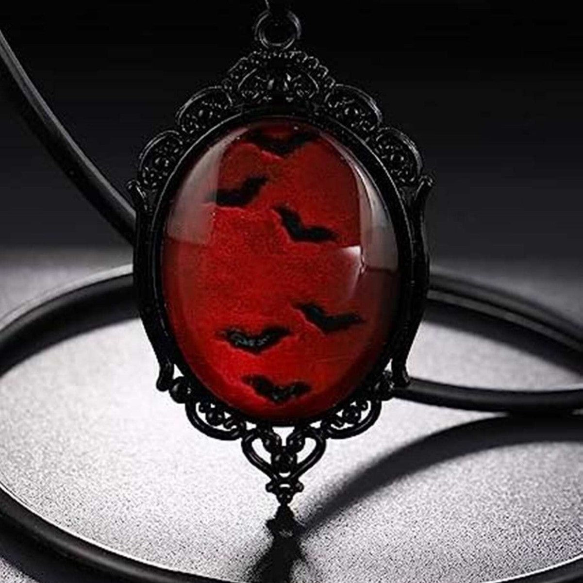 Wholesale Gothic Vampire Bat Pendant Necklace Black Glass Relief Trendy Jewelry Accessory