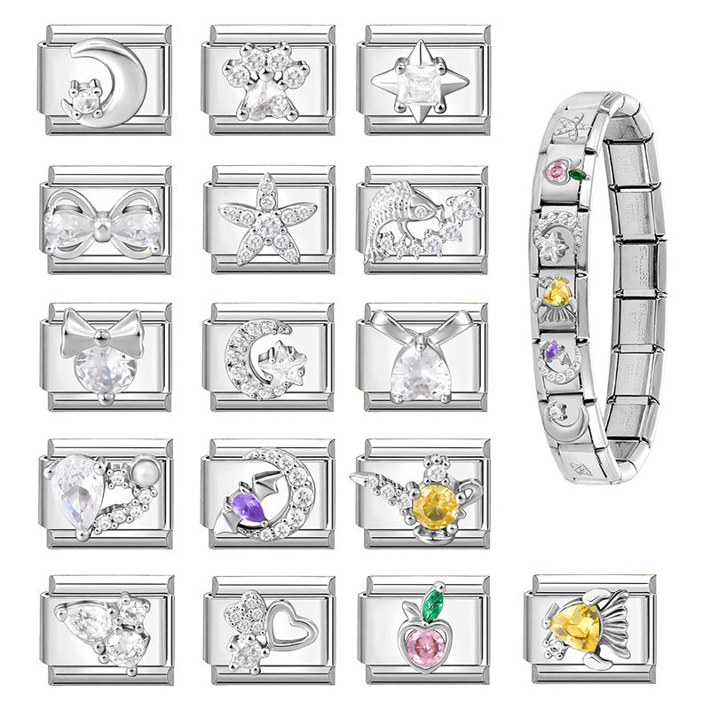 Wholesale 9mm Italian Charm Starter Bracelets DIY Zirconia-set Stainless Steel Composable Bracelet