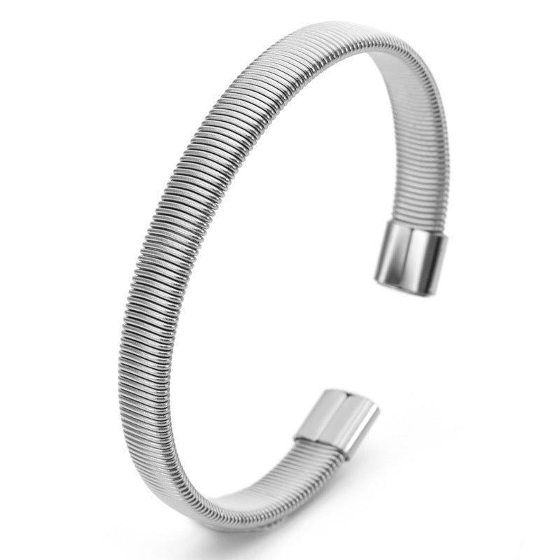 Wholesale Simple Elastic C- shaped Open Titanium steel Bracelet