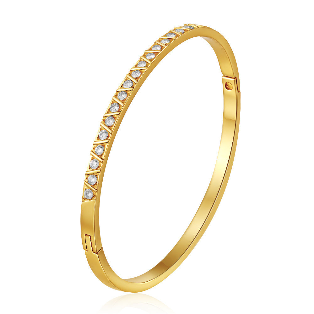 Wholesale 18K Gold Plated Stainless Steel Rhinestone Bracelet Trendy Office Jewelry Accessory