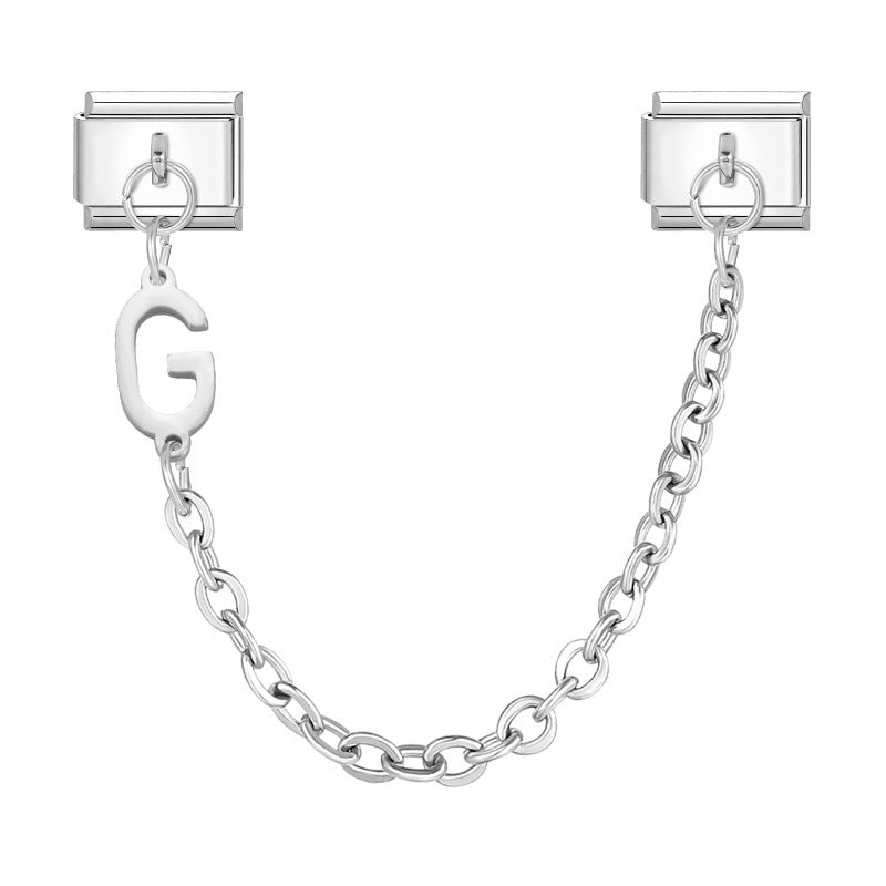 Wholesale Steel Color Letter Double Pendant DIY Fashion Italian Exquisite Creative Retro Module Bracelet Accessories Jewelry