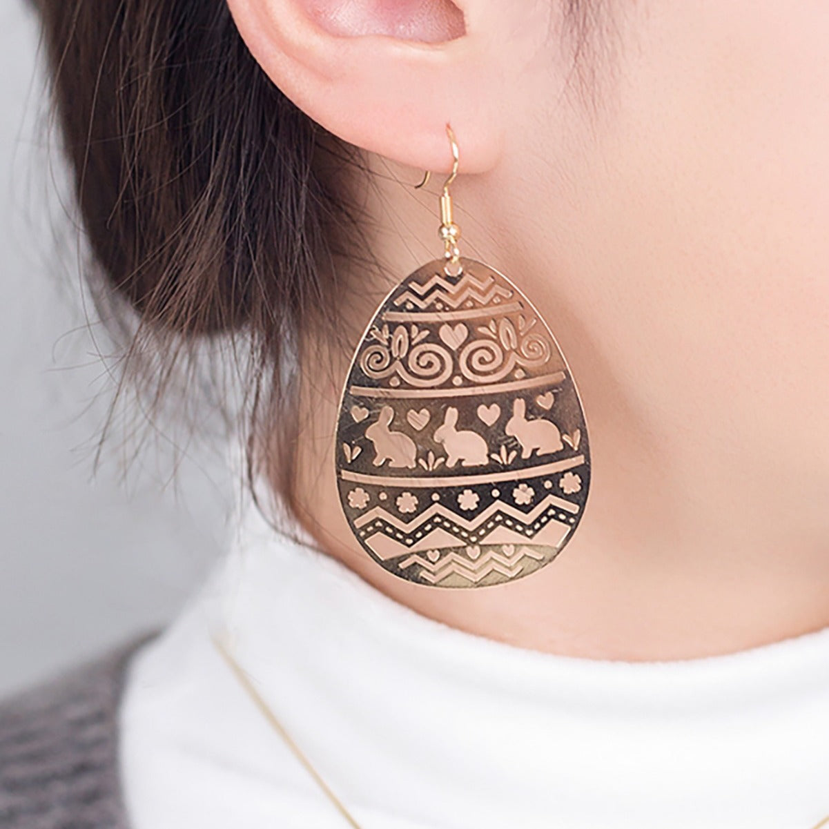 Wholesale Easter Egg Bunny Copper Hollow Earrings