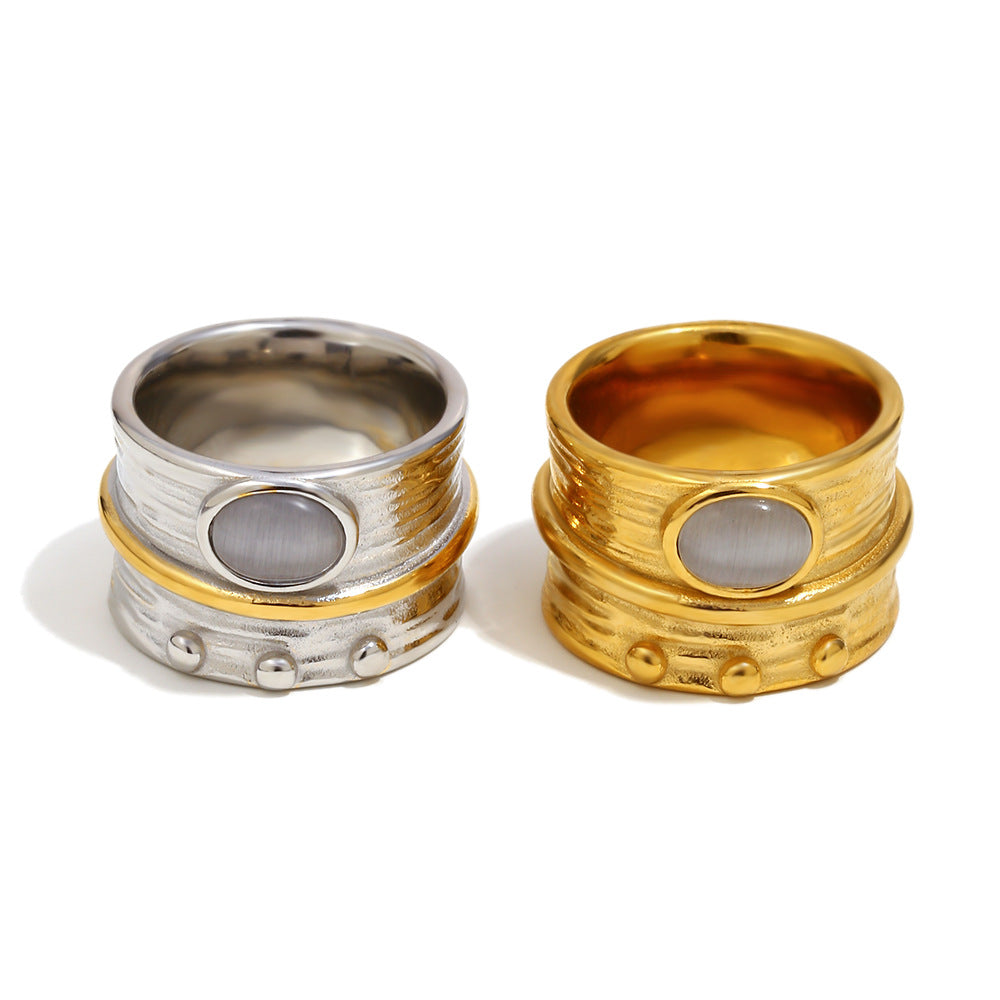 Wholesale Old Money Style Cat' s Eye Ring Stainless Steel 18K Gold Plated Fashion Accessory